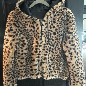 Leopard Print Faux Fur Hoodie